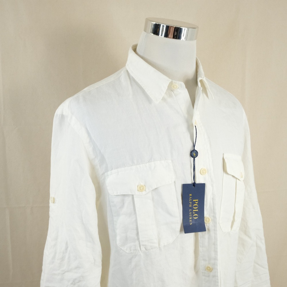 NEW Polo Ralph Lauren XL Linen Silk Blend Shirt All White Button Front Mens